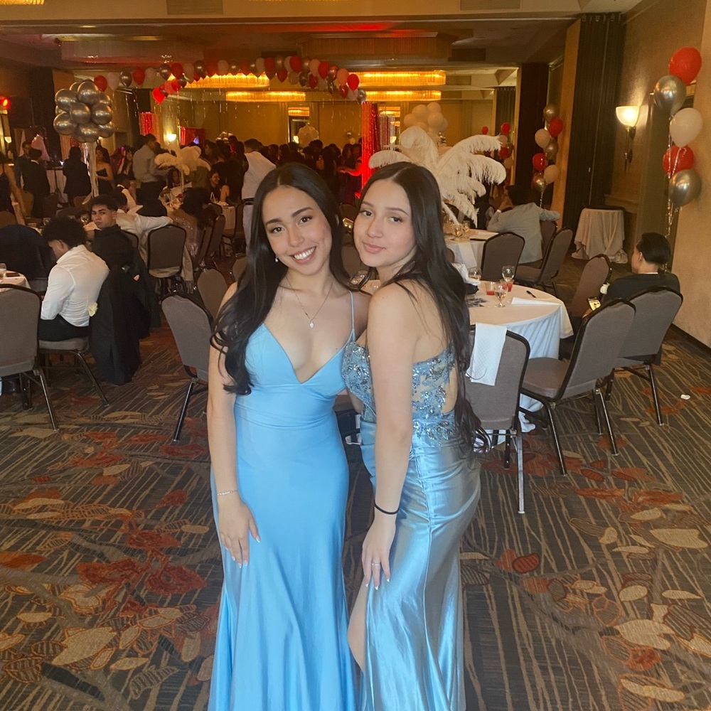 Sherri Hill Sky Blue V-Neck Mermaid Prom dress - Picture 3 of 11